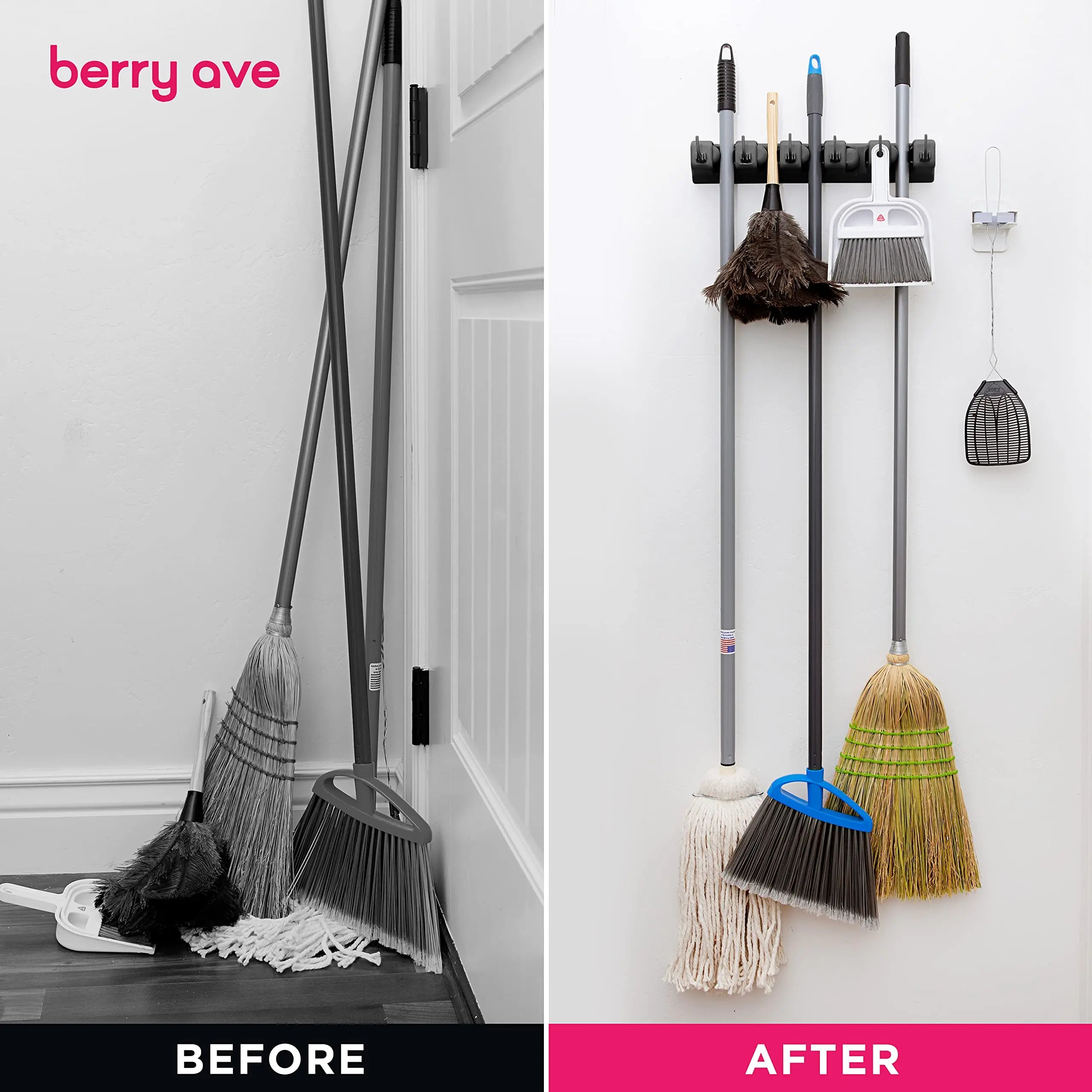 Wall-Mounted Mop & Broom Holder – Multi-Hook Cleaning Tool Rack, 4+5 or 5+6 Hooks