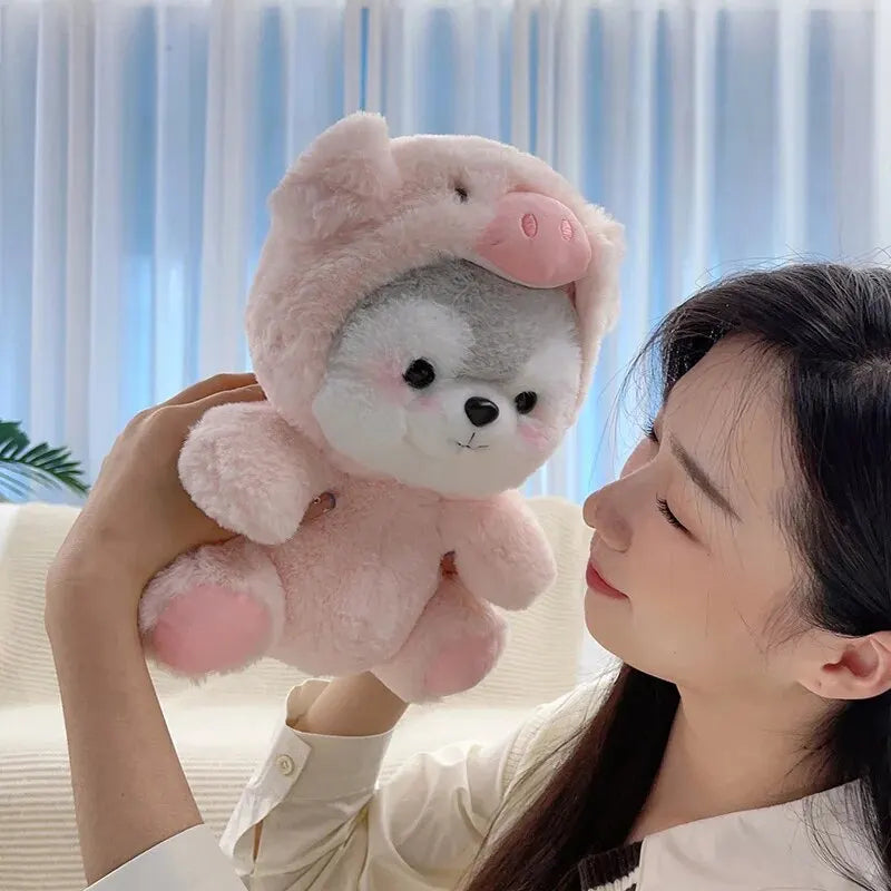 Kawaii Husky in Pig Costume Plush Stuffed Toy | Pink | PP Cotton | 20cm