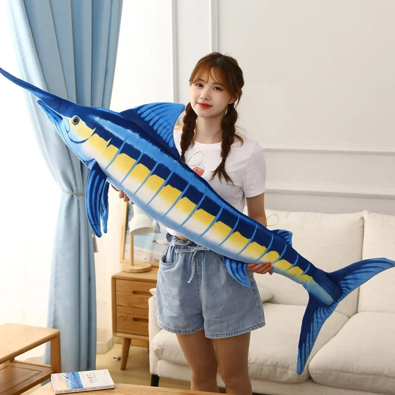 Giant Realistic Blue Marlin & Gray Shark Plush Pillow | Photorealistic Print | Long Sword Bill & Gill Slits | 60cm, 100cm & 140cm