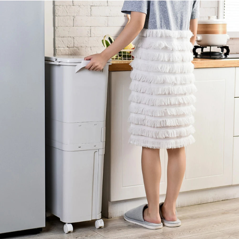 38L Double Compartment Trash Can with 4 Casters – 2-Tier Waste Bin