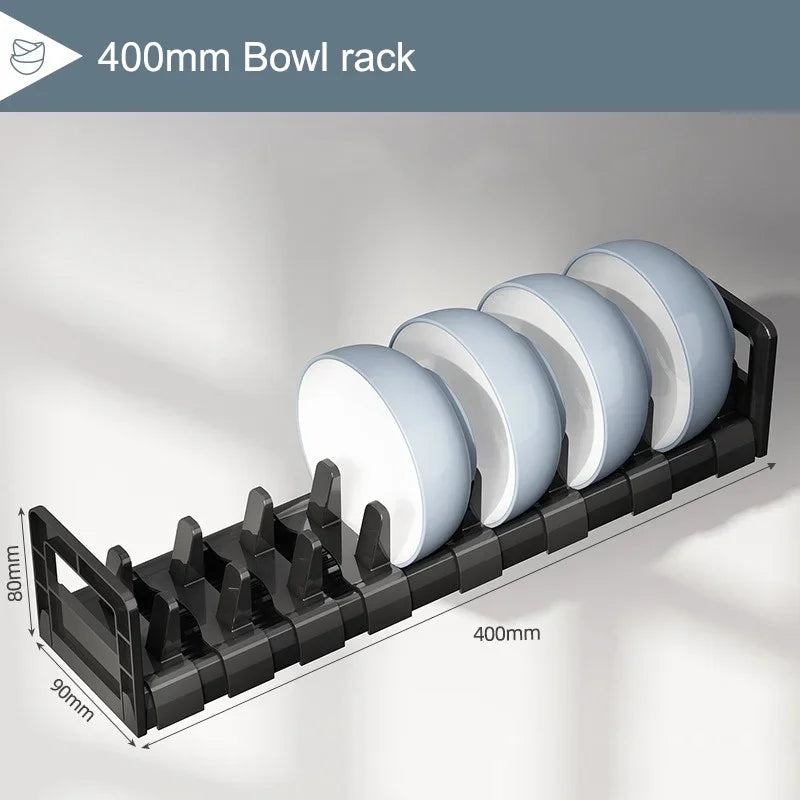 Cabinet Dish & Bowl Rack Organiser – Adjustable Space Aluminium Drawer Storage, 40cm or 45cm