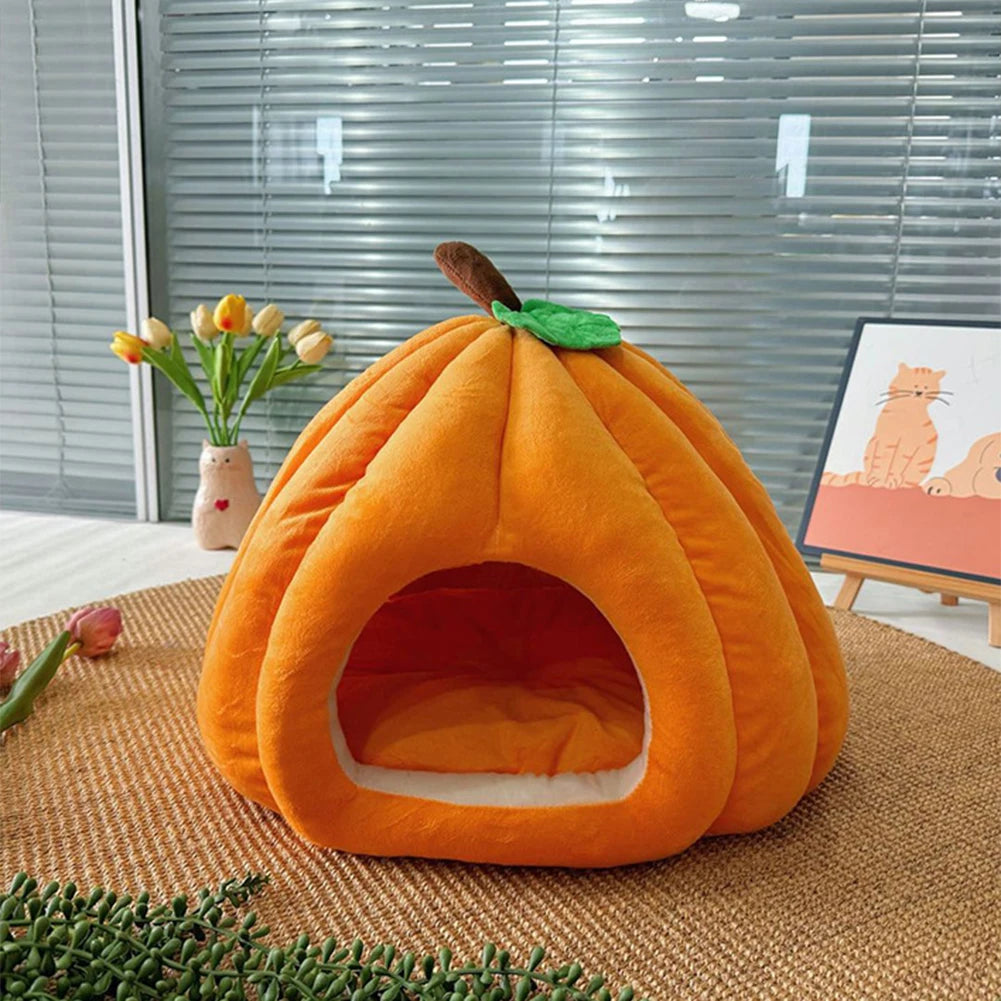 Pumpkin Cat House | Semi-Enclosed Pet Bed | Crystal Velvet | 3 Sizes | 3 Colours