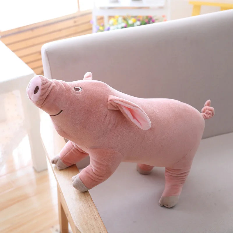 Lifelike Standing Pig Plush | Simulation Smooth-Coat | Upturned Snout, Realistic Eye & Curly Tail | 25cm Chubby Body | Pink