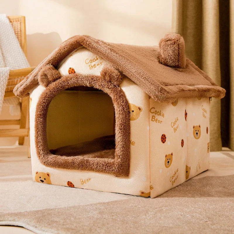 Soft Removable Pet Cave House Bed – Warm Kennel for Dogs & Cats, S–L