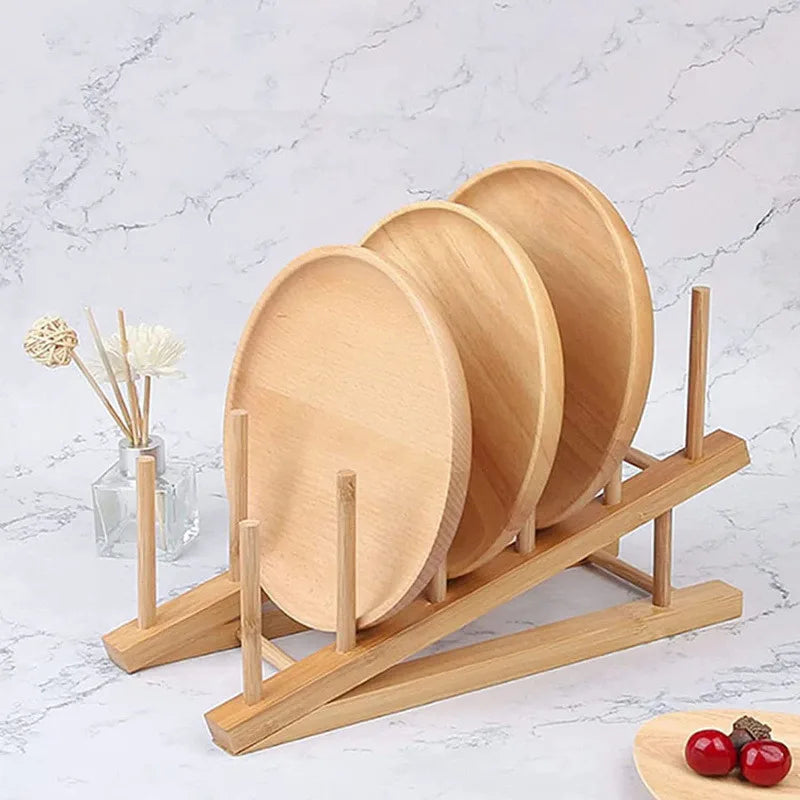 Bamboo Dish and Lid Drain Rack – Multi-Purpose Kitchen Organiser Stand