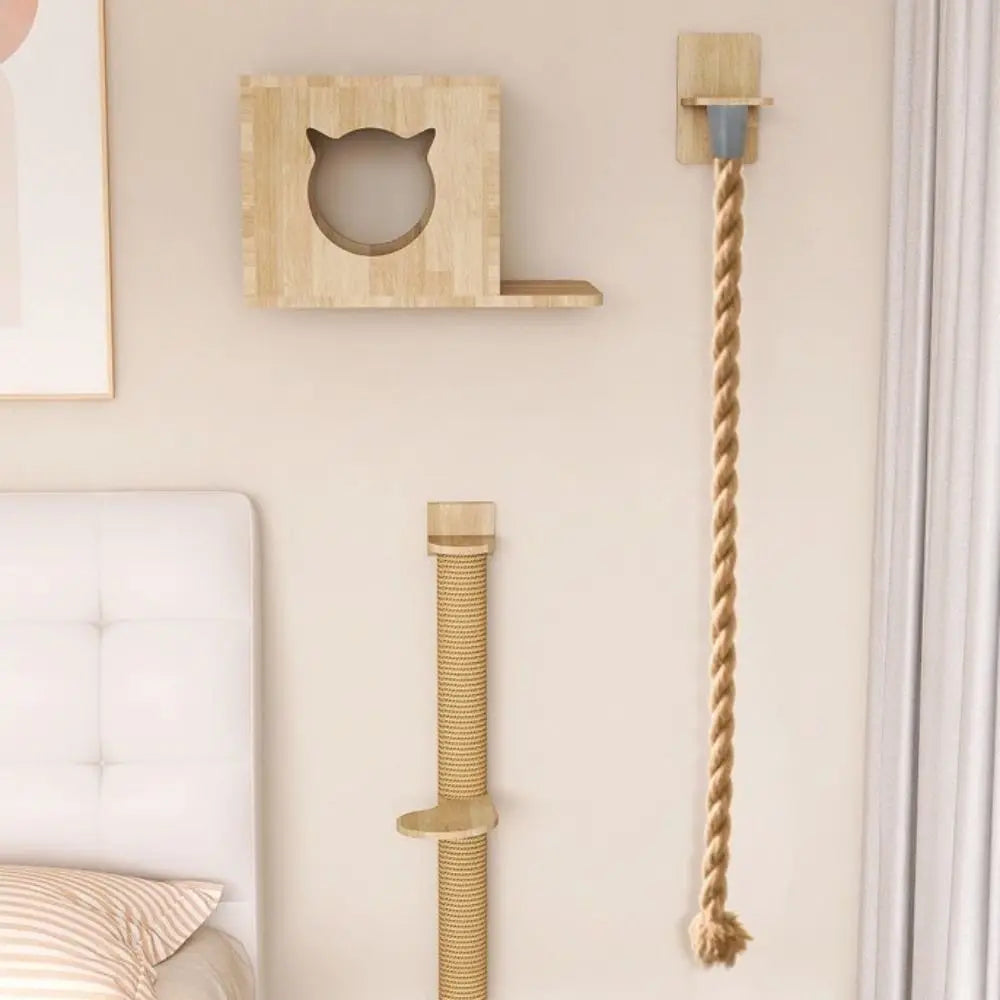 Wall-Mounted Sisal Rope Cat Climbing Shelf – 130cm or 150cm, Multi-Level