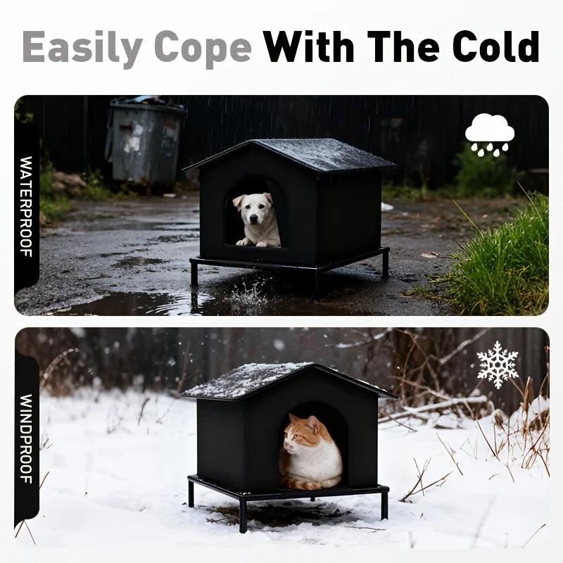 Insulated Cat House with Raised Stand and Cushion