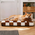 Orthopedic Dog Bed | Corduroy Plaid | High-Density Foam | Pillow Included | 2 Sizes