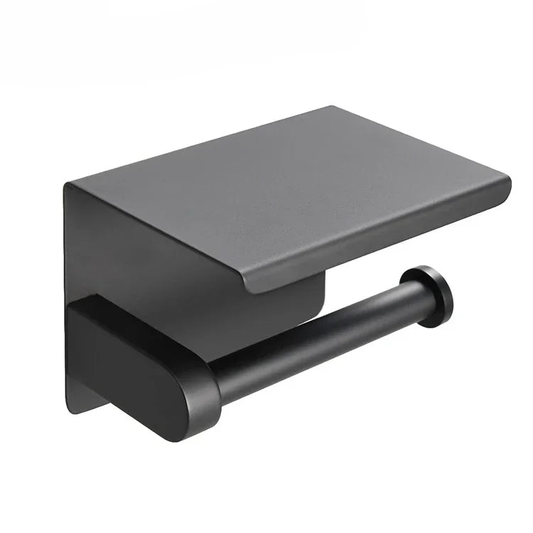 Stainless Steel Toilet Paper Holder with Shelf – Wall Mounted, Single or Dual Roll