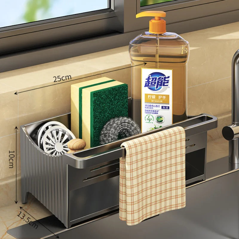 Sink Caddy Organizer with Drainage – Soap Sponge & Towel Holder for Kitchen & Bathroom