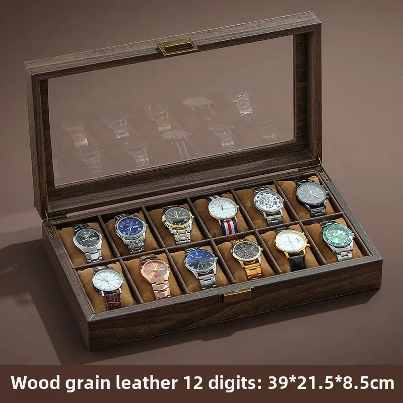 Wood Grain Leather Watch Case – 3, 6, 10 or 12 Slot Watch Organiser