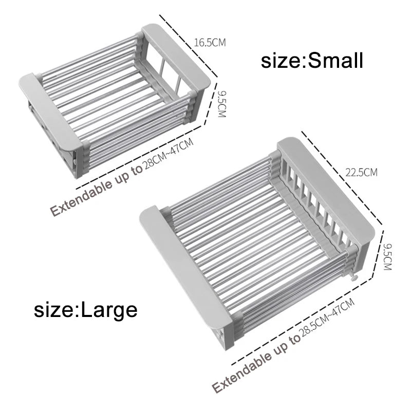 Adjustable Stainless Steel Sink Drain Rack – Over-Sink Utensil & Produce Storage