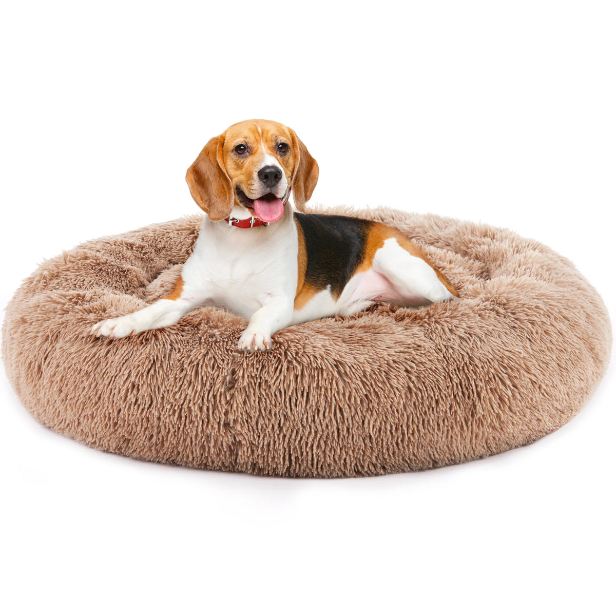 Calming Round Dog Bed | Faux Fur & Coral Fleece | Non-Slip | Machine Washable | 4 Sizes