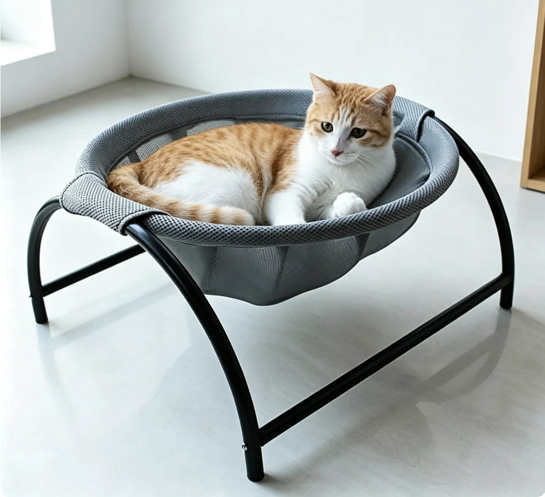 Elevated Hanging Cat Basket | Breathable Mesh | Detachable & Washable | Gray