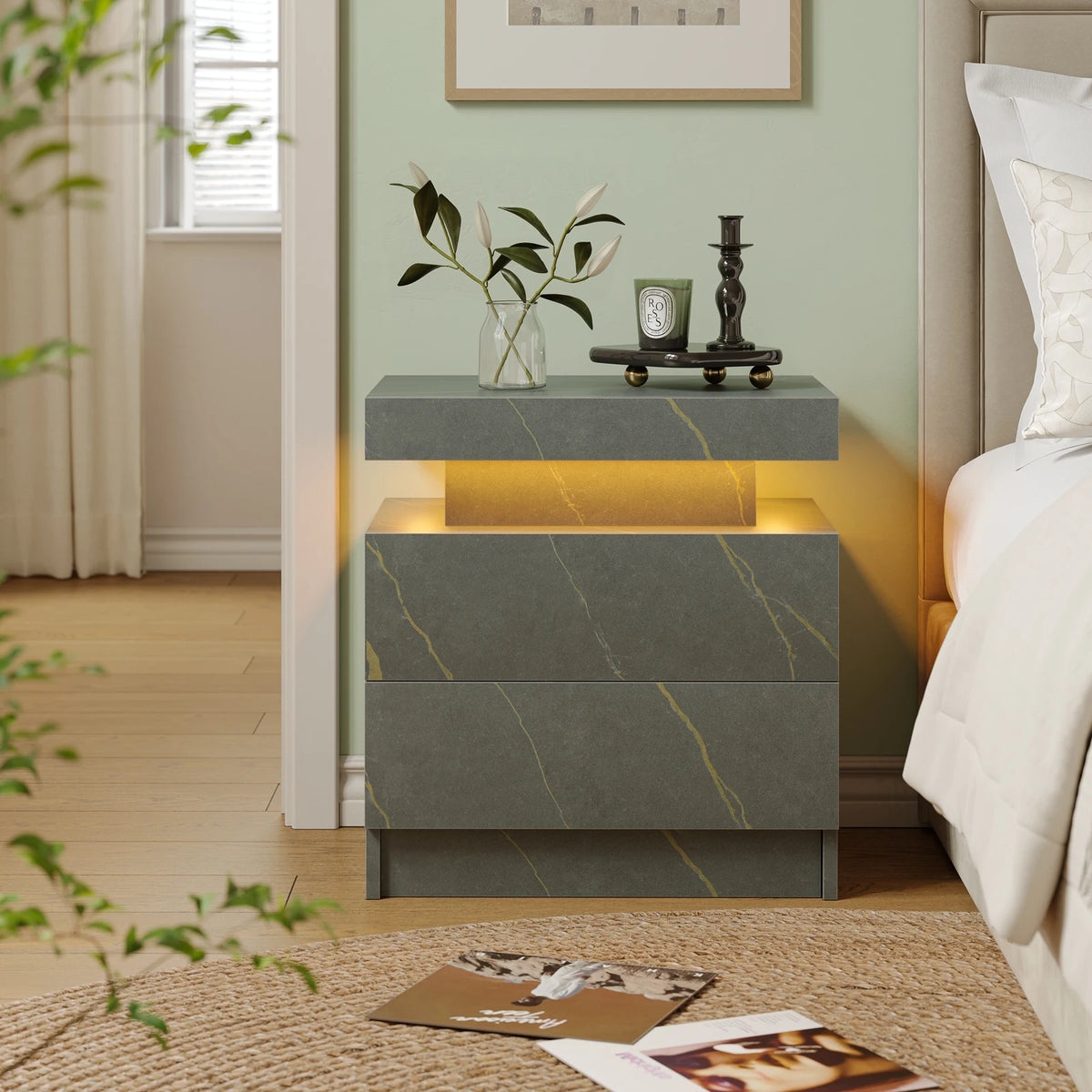 LED Bedside Table with 2 Drawers – Modern Nightstand for Bedroom, 6 Colours