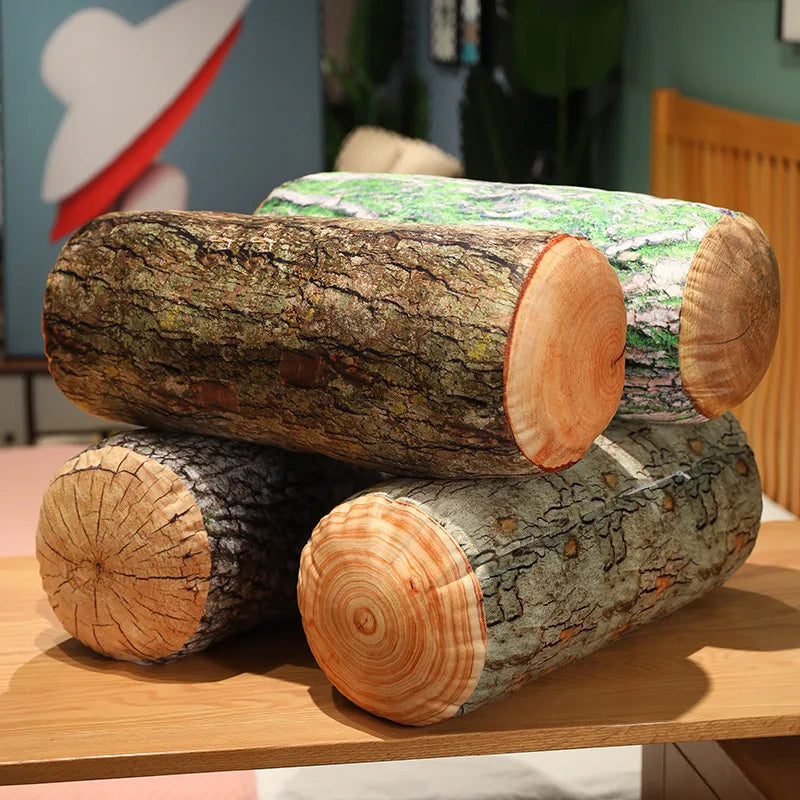 Tree Log Plush Pillow – Realistic Bark-Print Bolster
