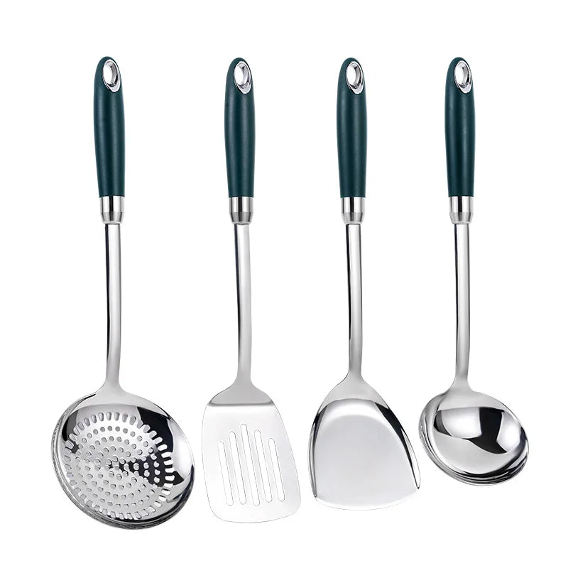 4-Piece 304 Stainless Steel Kitchen Utensil Set – Spatula, Soup Spoon & Frying Spatula