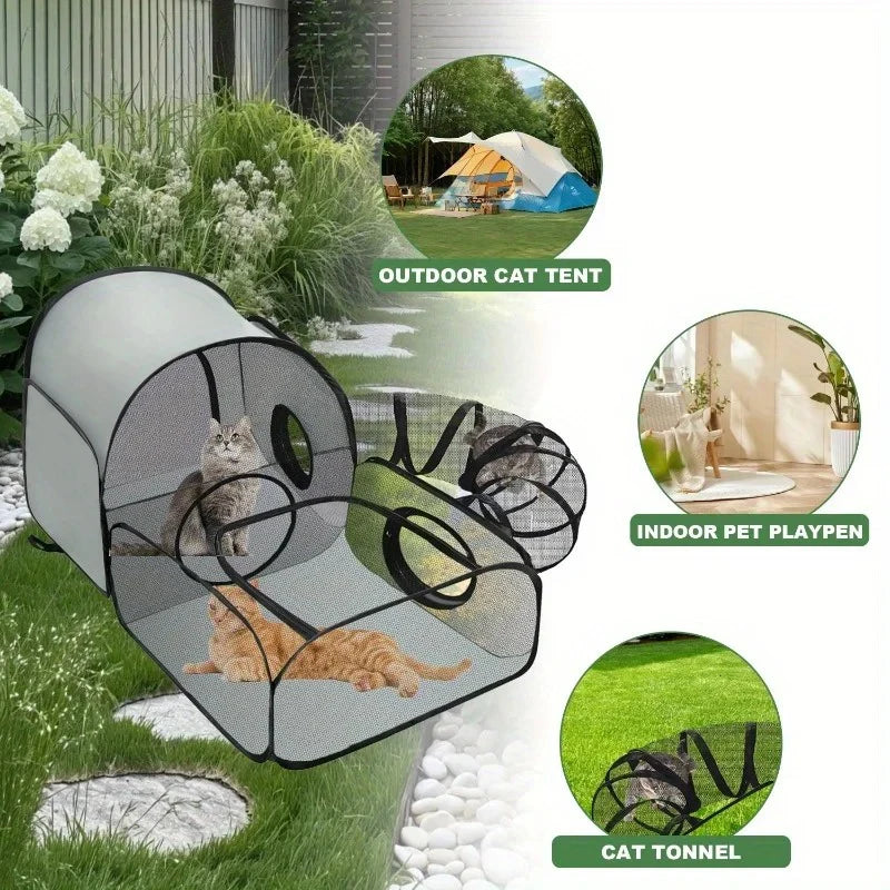 Portable Breathable Pet Pen with Tunnel – Indoor & Outdoor Enclosure