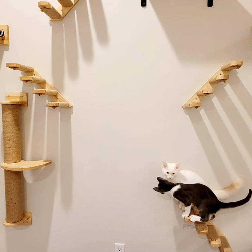 Wall-Mounted Cat Climbing Shelves – Modular Steps, Hammock, Scratching Posts & Shelves