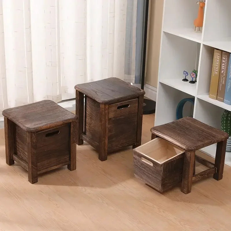 Solid Wood Storage Stool with Drawer – Hallway Bench & Ottoman, S, M or L