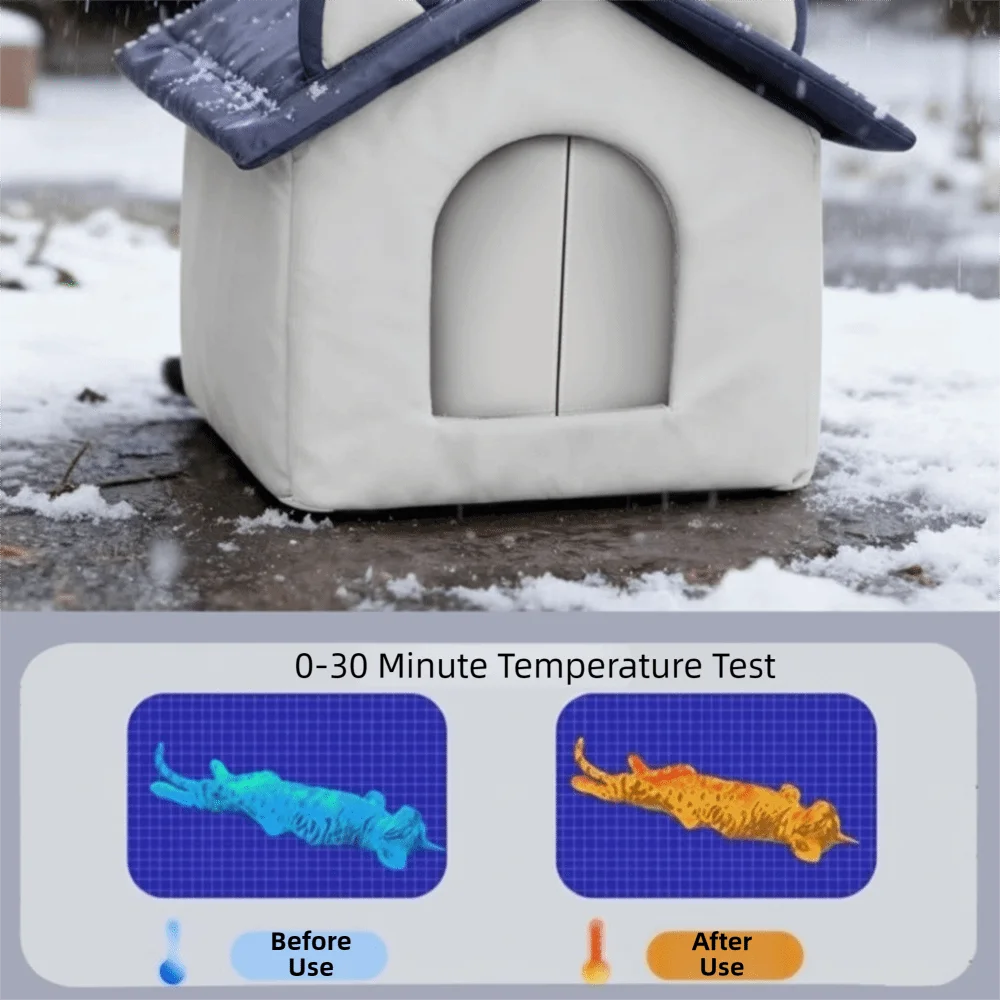 Insulated Outdoor Cat House – Windproof, Waterproof, Moisture-Proof Base, S–L