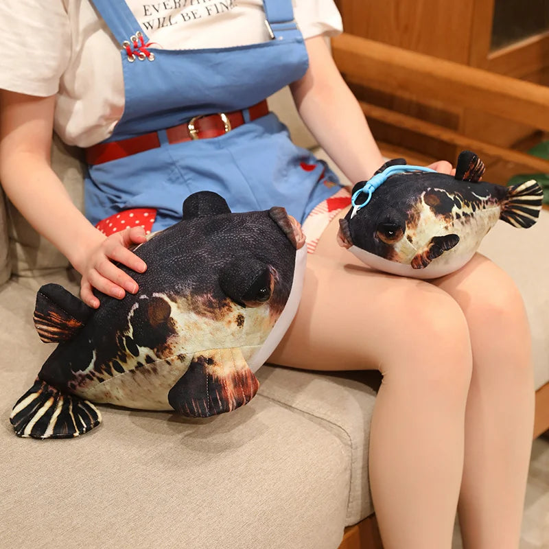 Pufferfish Plush Pillow with Realistic Fish Details