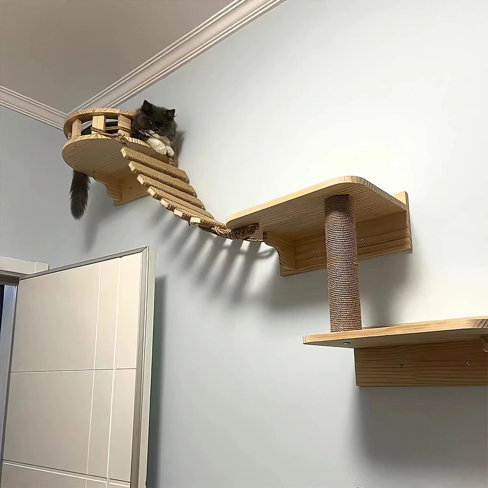 Sisal Wooden Cat Climbing Ladder & Bridge – 50cm or 100cm, Wall & Cage Mountable