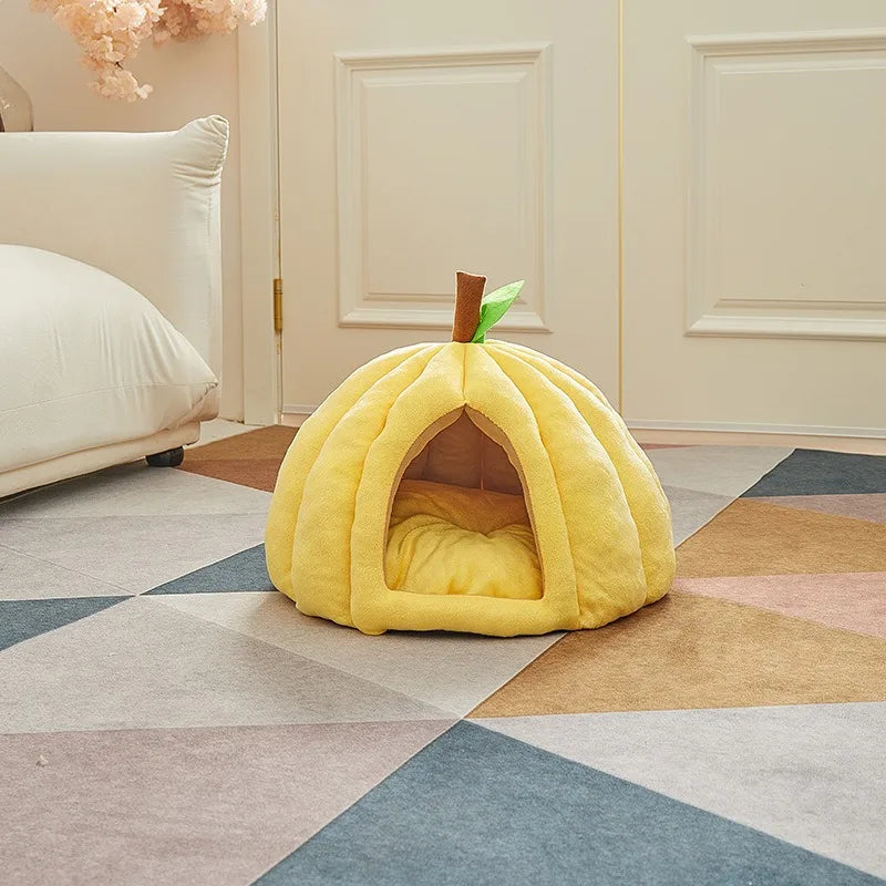 Pumpkin Cat Nest | Semi-Enclosed Pet Bed | Windproof & Warm | Non-Slip | 3 Sizes