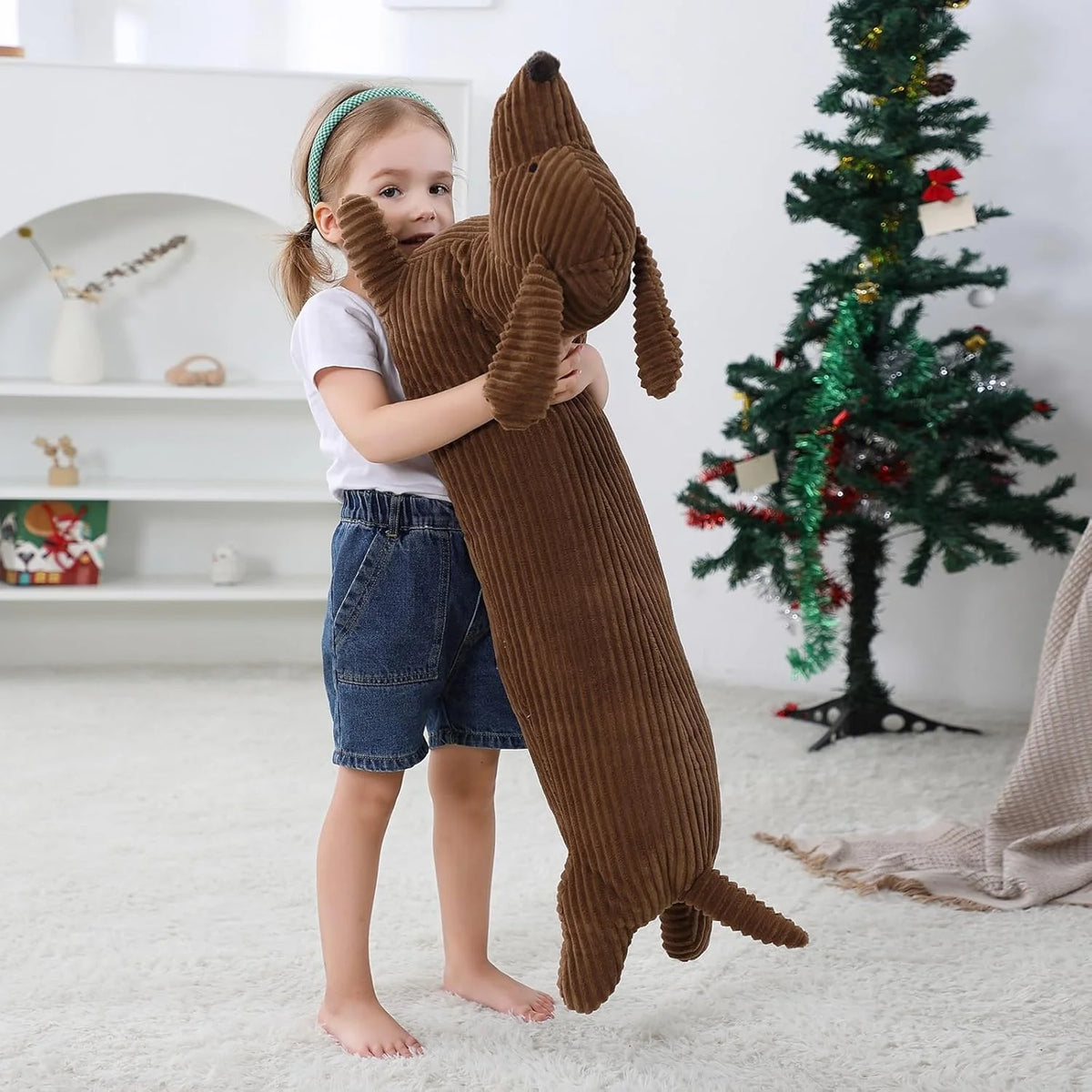 Dachshund Long Body Pillow Plush | Corduroy Coat | Lying Pose | 3 Sizes: 50, 70 & 110cm