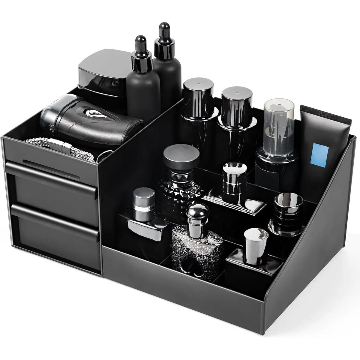 Men's Countertop Organiser – Perfume, Cologne & Grooming Storage Box, Black