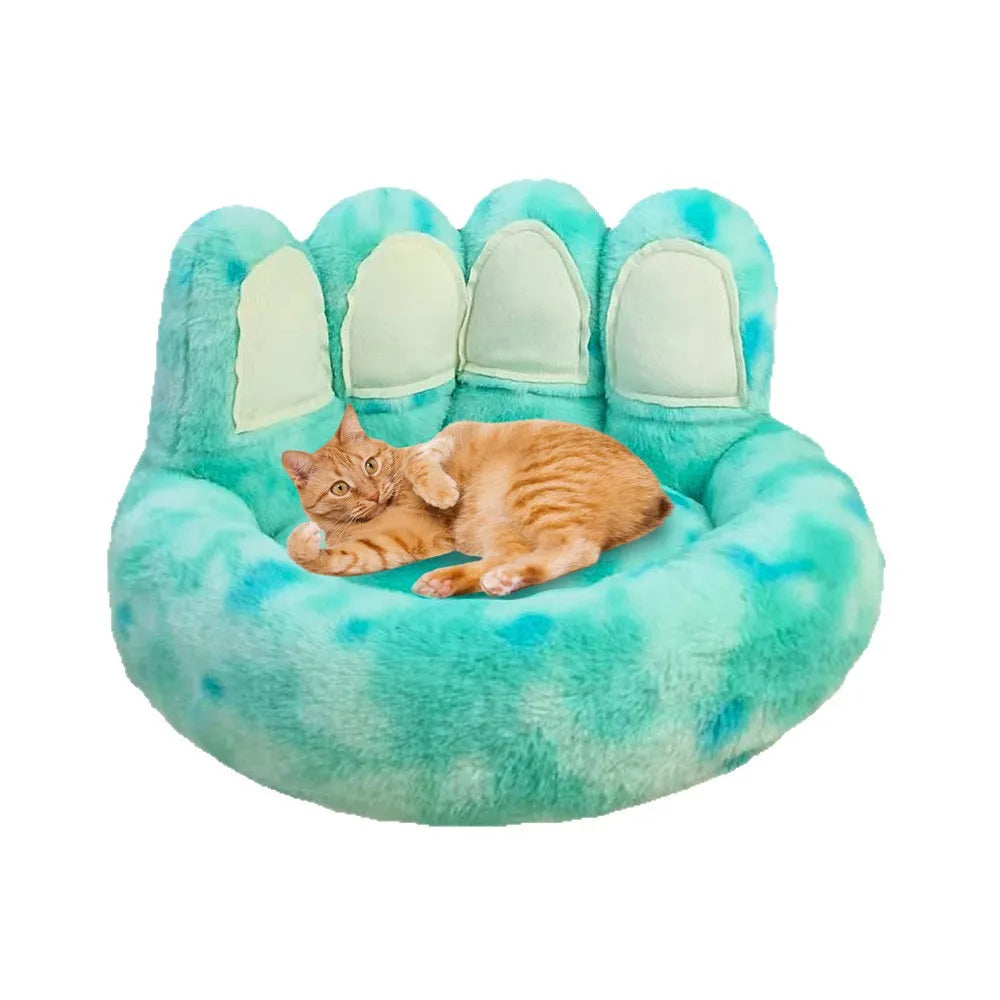 Round Faux Rabbit Fur Pet Bed | Bear Paw Design | Machine Washable | Winter Warm | 4 Sizes | 7 Colours