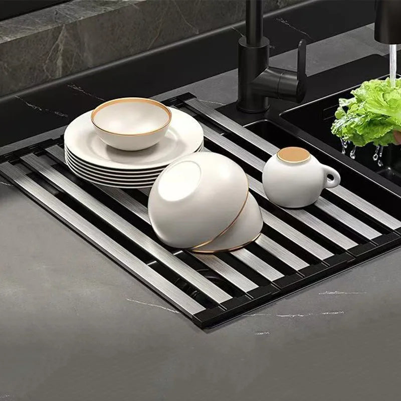 304 Stainless Steel Foldable Dish Drainer Rack – 3 Sizes for Kitchen Sink