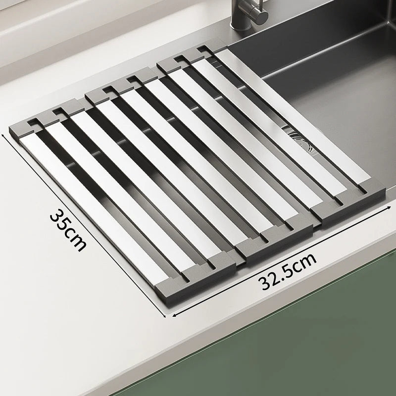 304 Stainless Steel Foldable Dish Drainer Rack – 3 Sizes for Kitchen Sink