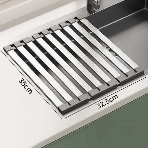 304 Stainless Steel Foldable Dish Drainer Rack – 3 Sizes for Kitchen Sink