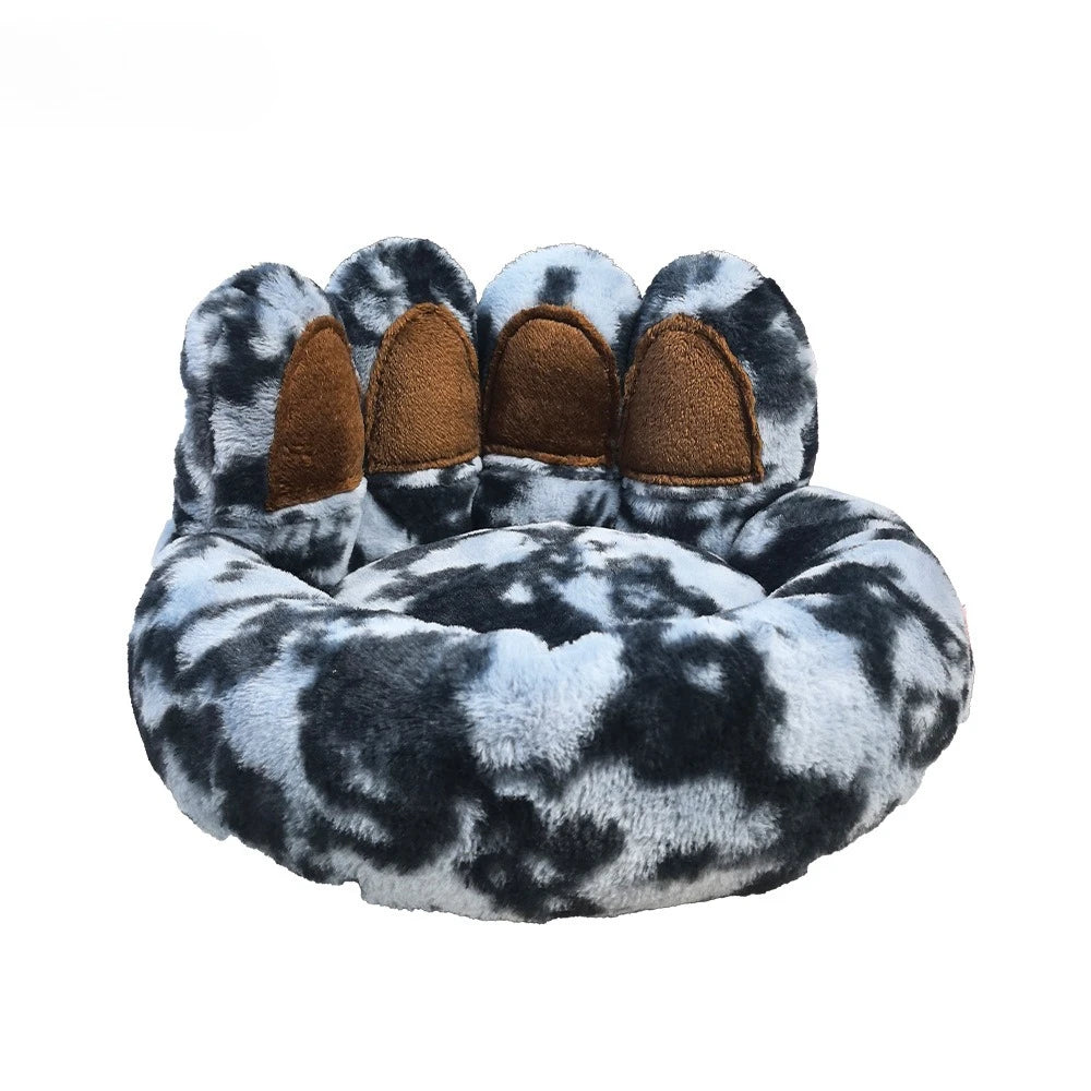 Round Faux Rabbit Fur Pet Bed | Bear Paw Design | Machine Washable | Winter Warm | 4 Sizes | 7 Colours