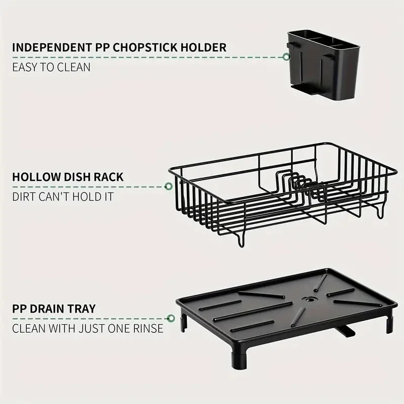 Rustproof Dish Drying Rack with Drain Board – Iron Countertop Dish Drainer