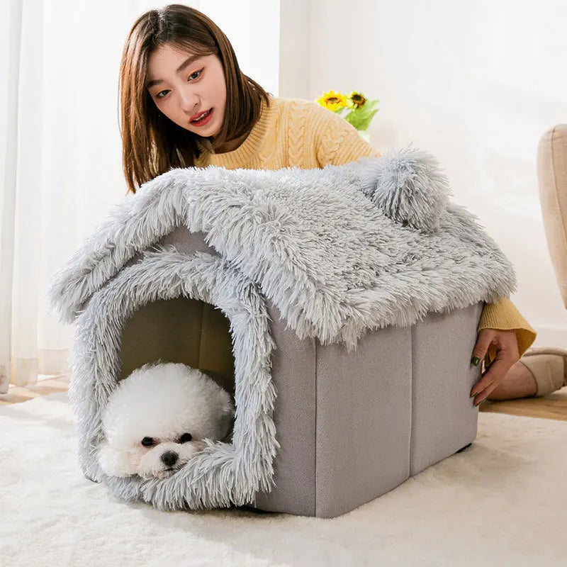 Soft Removable Pet Cave House Bed – Warm Kennel for Dogs & Cats, S–L
