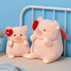 Kawaii Angel Pig Plush | Chubby Round Body | Red Angel Wings & Heart Balloon | Soft Fluffy Pile | 20cm & 30cm