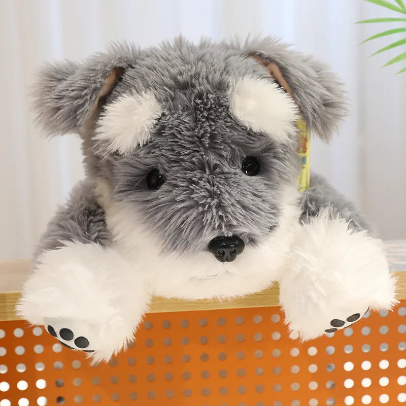 Lifelike Schnauzer Plush Stuffed Toy | Salt-Pepper Coat | Weighted & Poseable | Lying Pose | 3 Sizes: 30, 45 & 60cm