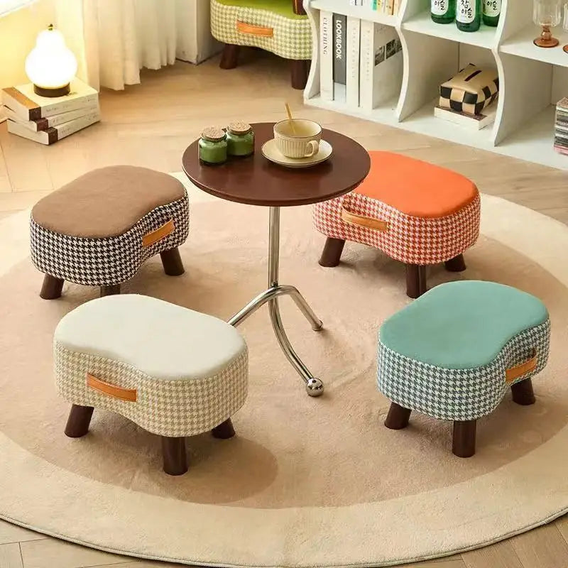Solid Wood Cushioned Stool – Living Room Footrest & Ottoman, 6 Colours
