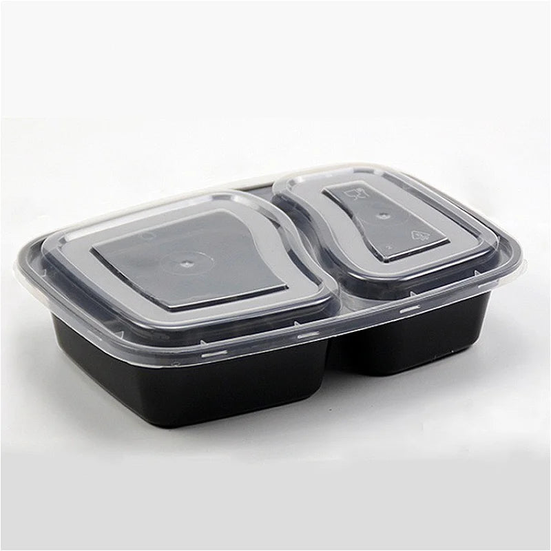 Black Two-Compartment Food Box Set – Square Lunch & Fruit Container for Picnic & Fast Food, 5 or 10 Pack