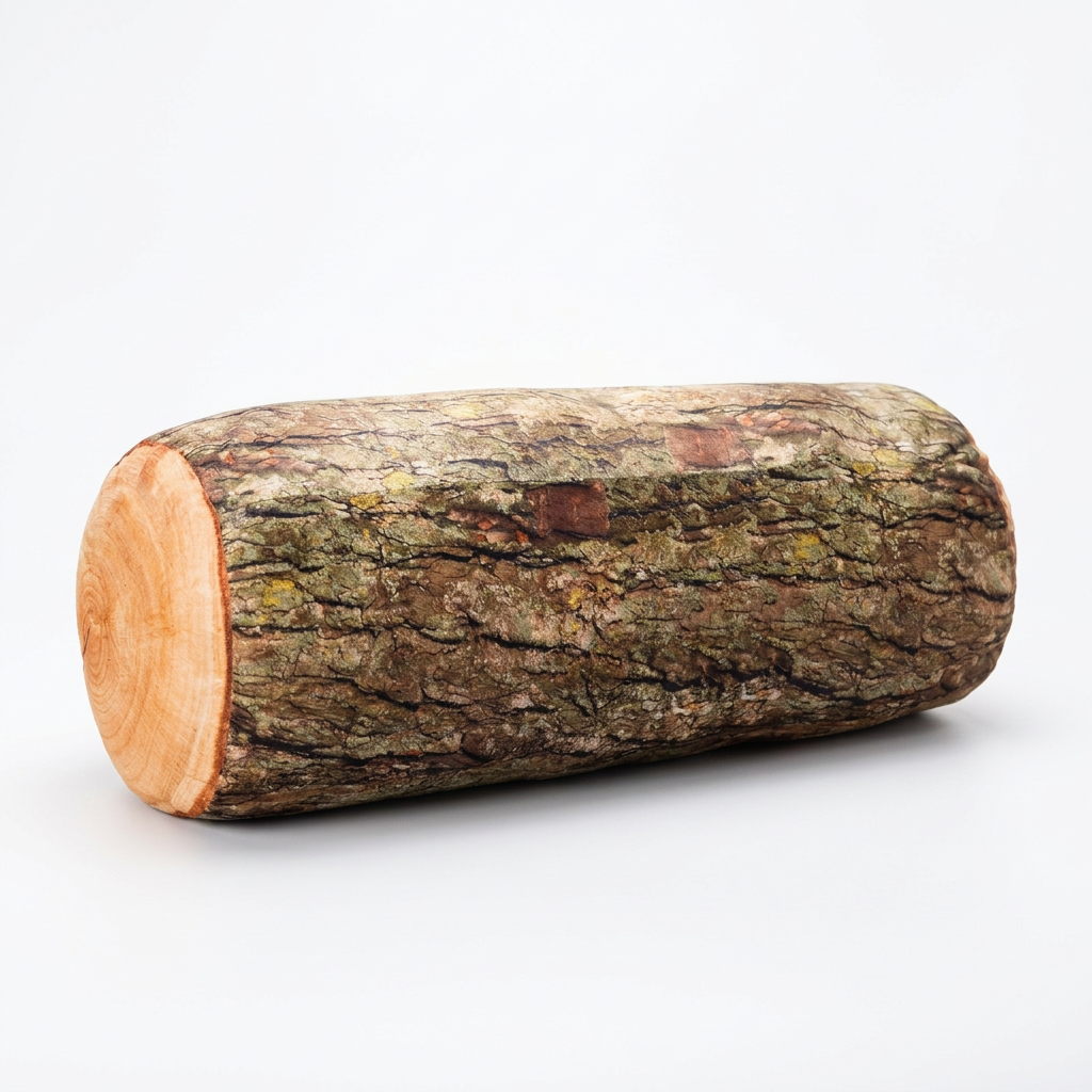 Tree Log Plush Pillow – Realistic Bark-Print Bolster