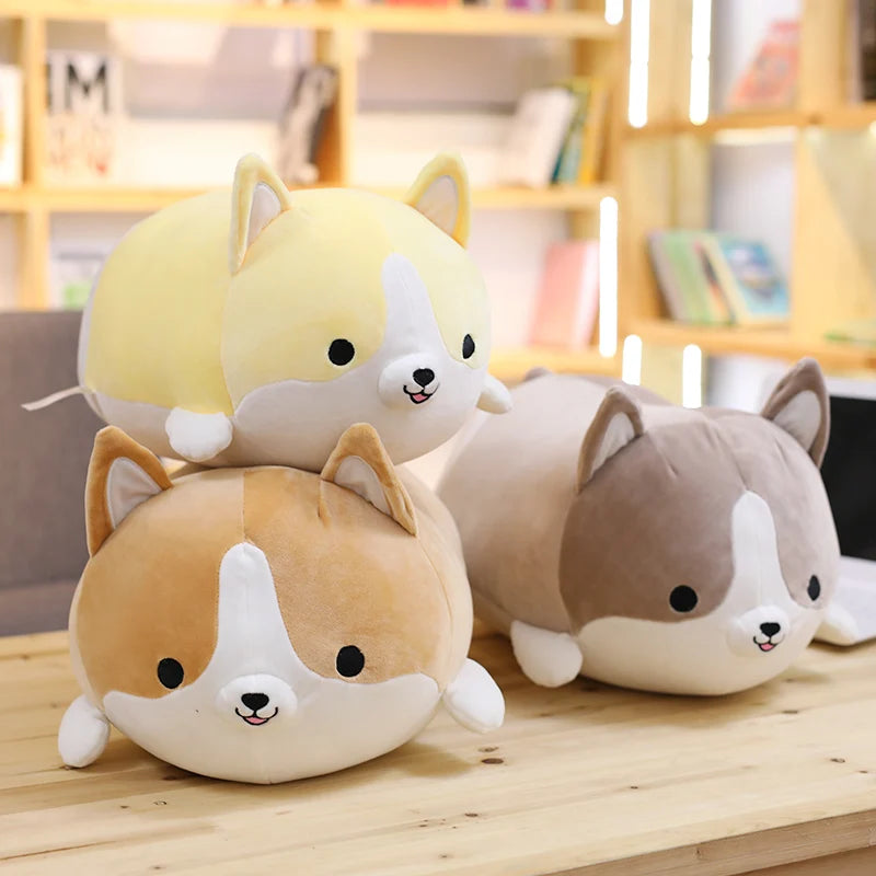 Kawaii Corgi Plush Pillow | Chubby Lying Pose | PP Cotton | 30cm | 3 Colours