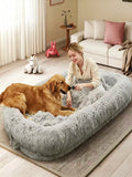 Oversized Human Dog Bed | Faux Fur | Waterproof Liner | Non-Slip | Side Pocket | Removable Cover