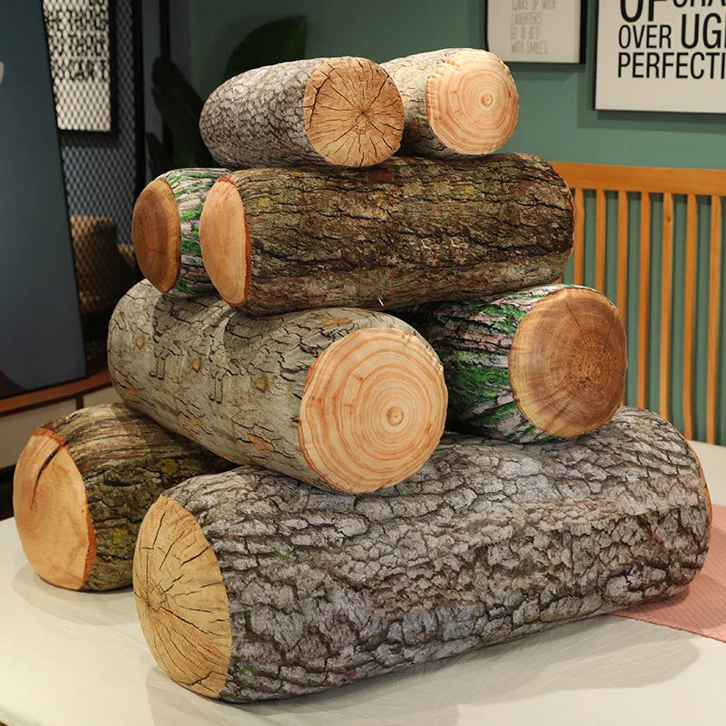 Tree Log Plush Pillow – Realistic Bark-Print Bolster