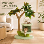 Mango Tree Cat Tree | Double-Tier | Natural Sisal Scratching Post | Jump Platform & Top Perch | Green