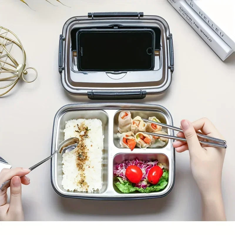 Stainless Steel Bento Lunch Box – 3-Compartment, Leakproof