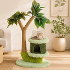 Mango Tree Cat Tree | Double-Tier | Natural Sisal Scratching Post | Jump Platform & Top Perch | Green