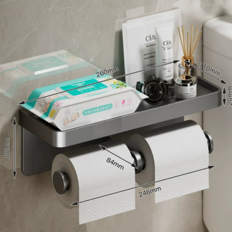 Wall-Mounted Aluminium Toilet Paper Holder – Durable Bathroom Tissue Roll Rack