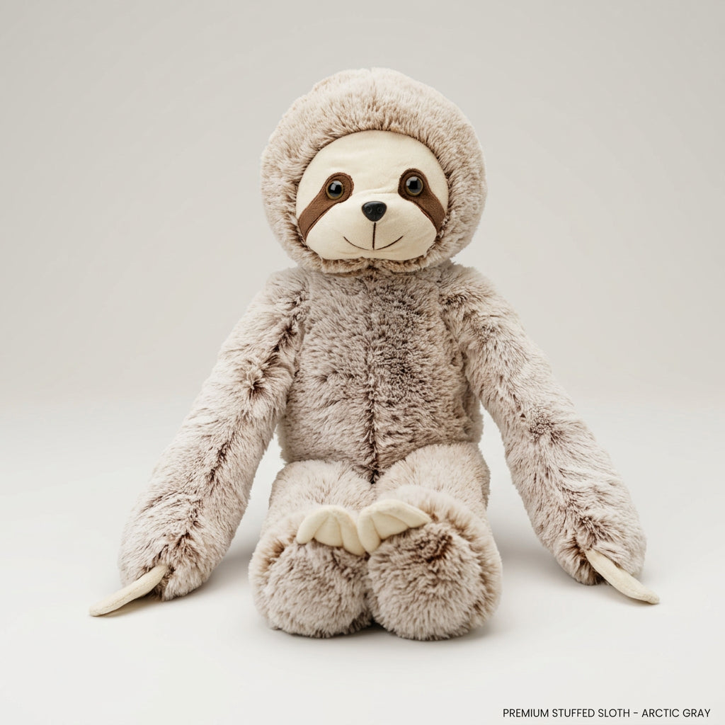 Gray Sloth Plush Toy – Fluffy Long-Armed Stuffed Animal